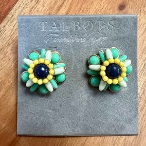 NWT Talbots floral stud earrings in green, aqua, yellow and gold jewelry